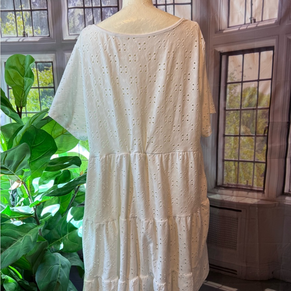 Tiered White Eyelet Button Down Dress Pockets Emery Rose 2XL Casual - Picture 6 of 14